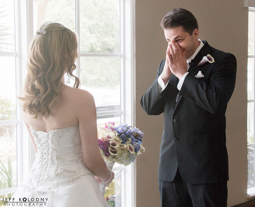 As a South Florida wedding photographer I love it when the groom uses his hands to express the emotions of the first look.