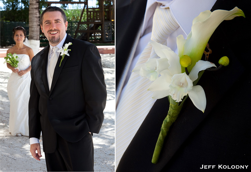 Bride and groom getting ready for for their first look in Curacao